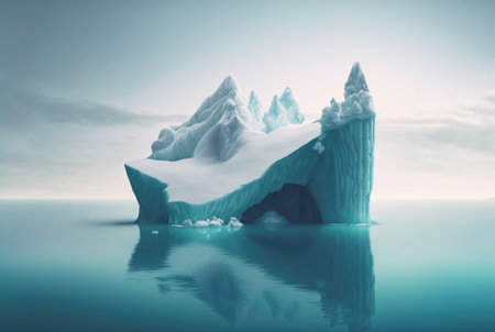 Iceberg in a ocean. White ice huge lump in water. Antarctic landscape. Generative AI.の素材
