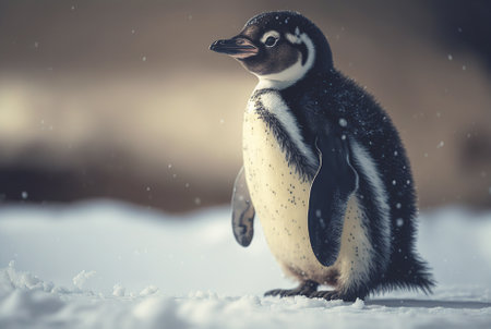 Small penguin. Standing on snow. Generative AI.の素材