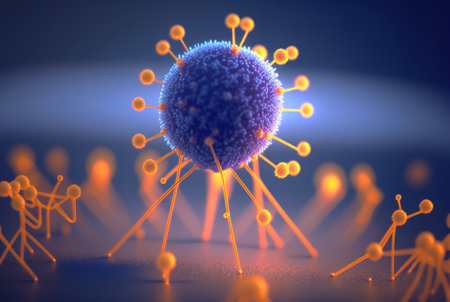 Macro shot of virus. Microbiology pathogen cell. Generative AI.の素材