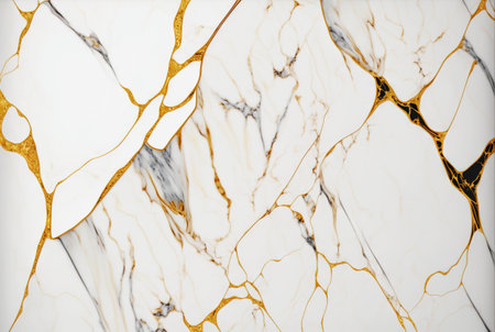 White marble with golden veins background. Generative AI.の素材