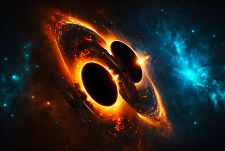 Two black holes absorbing each other. Strange universe. Generative AI.の素材