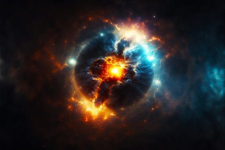 Distant galaxy in space. Stars, nebulas and dark matter. Generative AI.の素材
