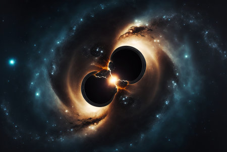 Two black holes absorbing each other. Strange universe. Generative AI.の素材
