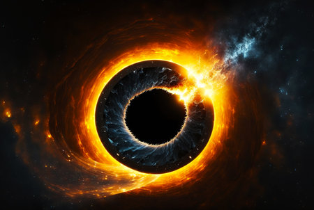 Black hole somewhere in space. Distant worlds. Generative AI.の素材