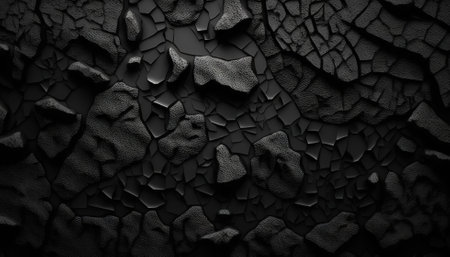 Black lava rock texture. Dark stone surface texture. Generative AI.の素材