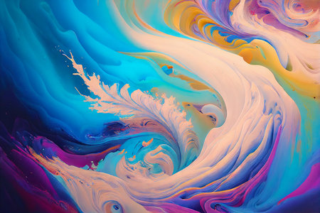 Abstract acrylic paint strokes on canvas. Colorful background. Generative AI.の素材