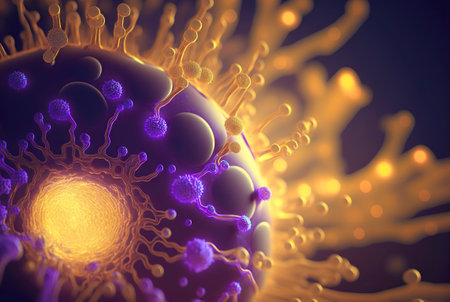 Macro of bacteria. Microbiology pathogen cell. Generative AI.の素材