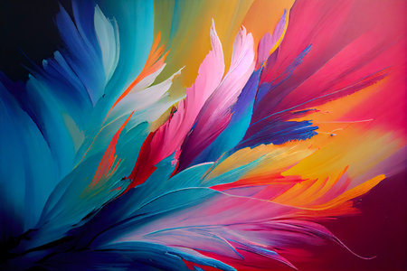 Abstract acrylic paint strokes on canvas. Colorful background. Generative AI.の素材