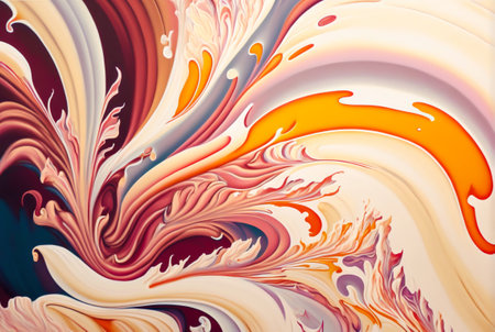 Abstract gouache paint swirls and splashes on canvas. Colorful background. Generative AI.の素材