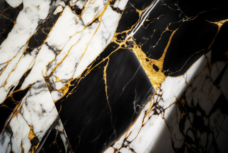 Black white marble with golden veins background. Generative AI.の素材
