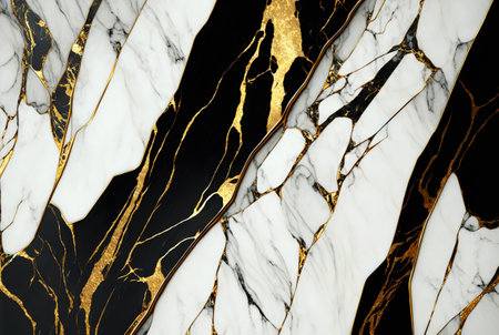 Black white marble with golden veins background. Generative AI.の素材