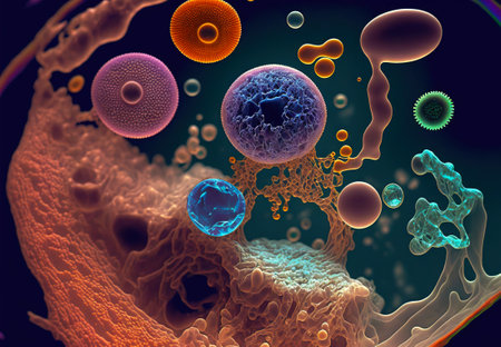 Macro of bacteria. Microbiology pathogen cell. Generative AI.の素材