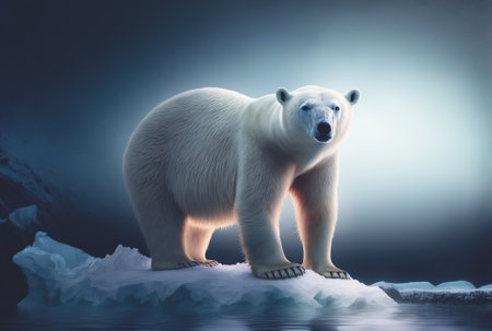 Polar bear, full body, front view. Looking straight. Northern wildlife. Generative AI.の素材