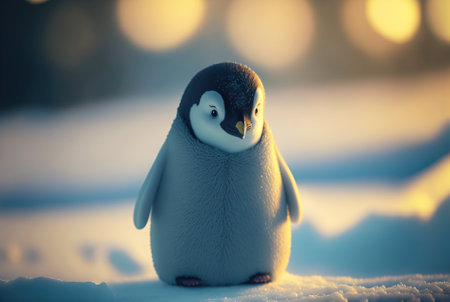 Small penguin. Standing on snow. Generative AI.の素材