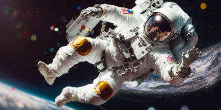 Portrait of astronaut floating in space. Generative AI.の素材