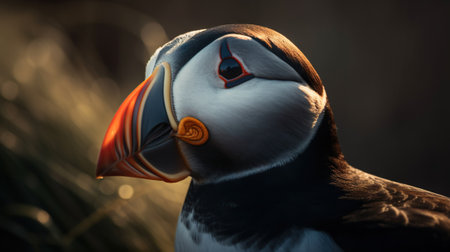 Atlantic puffin bird closeup. Generative AI.の素材