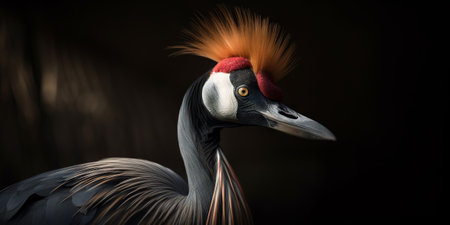 A beautiful close-up of an African crowned crane. Generative AI.の素材