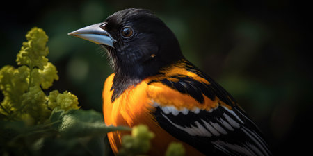 Northern Oriole bird with forest background. Generative AI.の素材