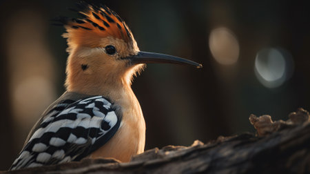 Hoopoe bird close up with forest background. Generative AI.の素材