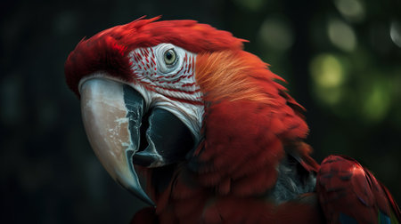 Scarlet macaw parrot on forest background. Generative AI.の素材
