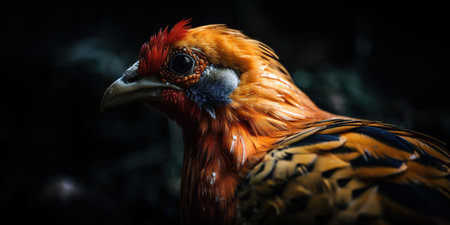 Golden pheasant close up with forest background. Generative AI.の素材
