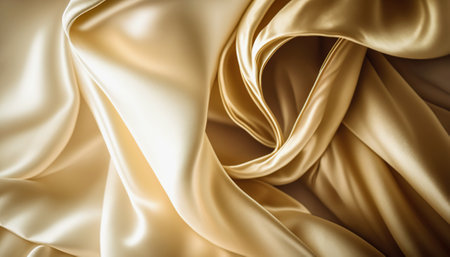 Elegant smooth golden silk. Warped silk cloth. Generative AI.の素材
