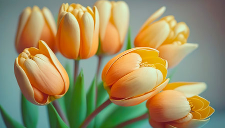 Bouquet of yellow tulips on pastel background. Generative AI.の素材