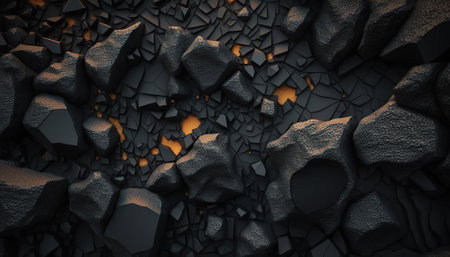 Black lava rock texture. Dark stone surface texture. Generative AI.の素材