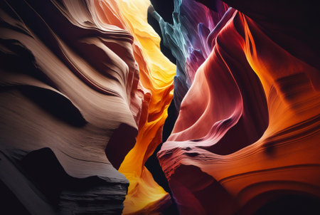 Colorful sandstone canyon. Curved abstract walls. Generative AI.の素材