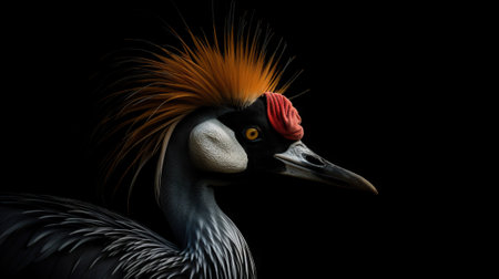 A beautiful close-up of an African crowned crane. Generative AI.の素材