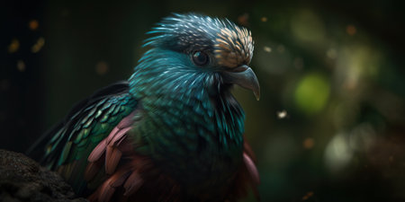 Female Quetzal bird with forest background. Generative AI.の素材