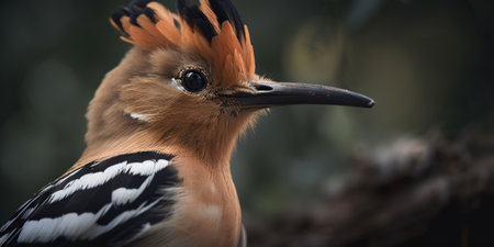 Hoopoe bird close up with forest background. Generative AI.の素材