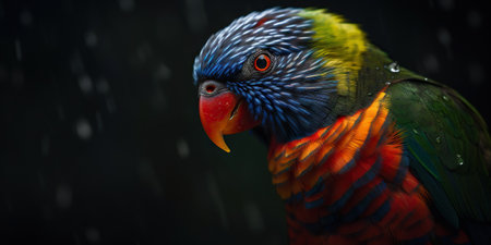 Rainbow Lorikeet close up portrait on forest background. Generative AI.の素材