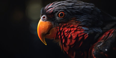Close up Dusky lories with red and black feather. Generative AI.の素材
