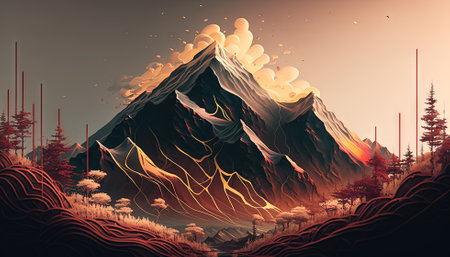 Abstract landscape with mountains in japanese style. Generative AI.の素材