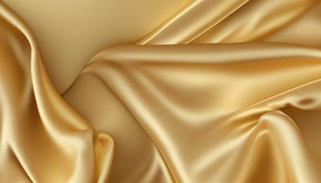 Elegant smooth golden silk. Warped silk cloth. Generative AI.の素材
