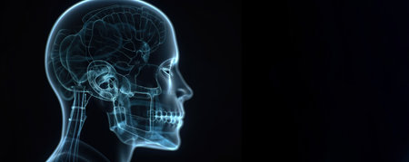 Film x-ray skull and cervical spine lateral view. Medicine radiology background. Generative AI.の素材