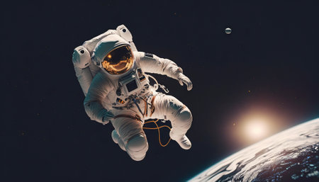 Portrait of astronaut floating in space. Generative AIの素材