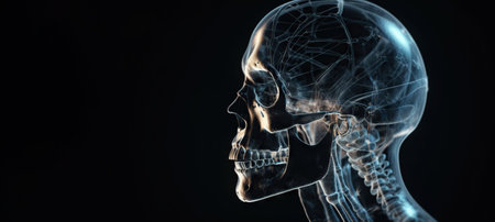 Film x-ray skull and cervical spine lateral view. Medicine radiology background. Generative AI.の素材