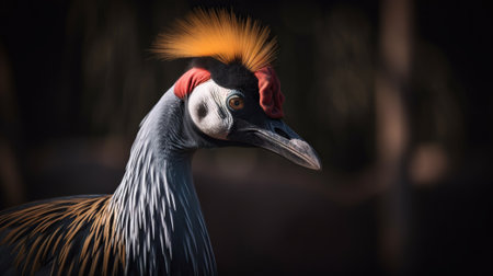 A beautiful close-up of an African crowned crane. Generative AI.の素材