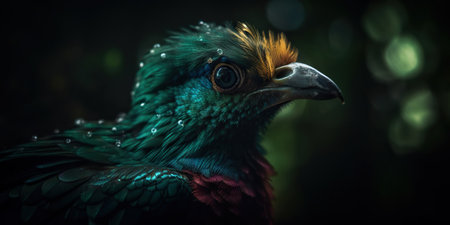 Female Quetzal bird with forest background. Generative AI.の素材