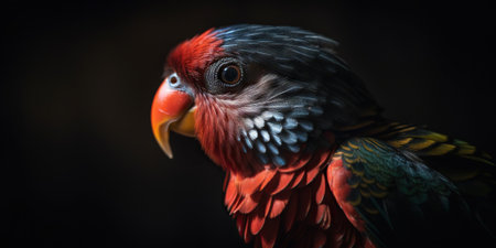 Close up Dusky lories with red and black feather. Generative AI.の素材