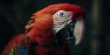 Scarlet macaw parrot on forest background. Generative AI.の素材