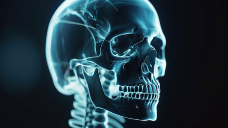 Film x-ray skull and cervical spine lateral view. Medicine radiology background. Generative AI.の素材
