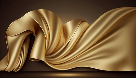 Elegant smooth golden silk. Warped silk cloth. Generative AI.の素材
