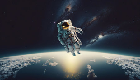 Portrait of astronaut floating in space. Generative AIの素材