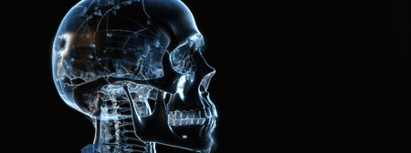 Film x-ray skull and cervical spine lateral view. Medicine radiology background. Generative AI.の素材