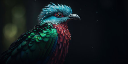 Female Quetzal bird with forest background. Generative AI.の素材