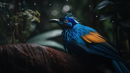 Blue Bird-of-Paradise close up with plants background. Generative AI.の素材