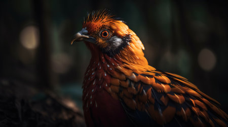 Golden pheasant close up with forest background. Generative AI.の素材